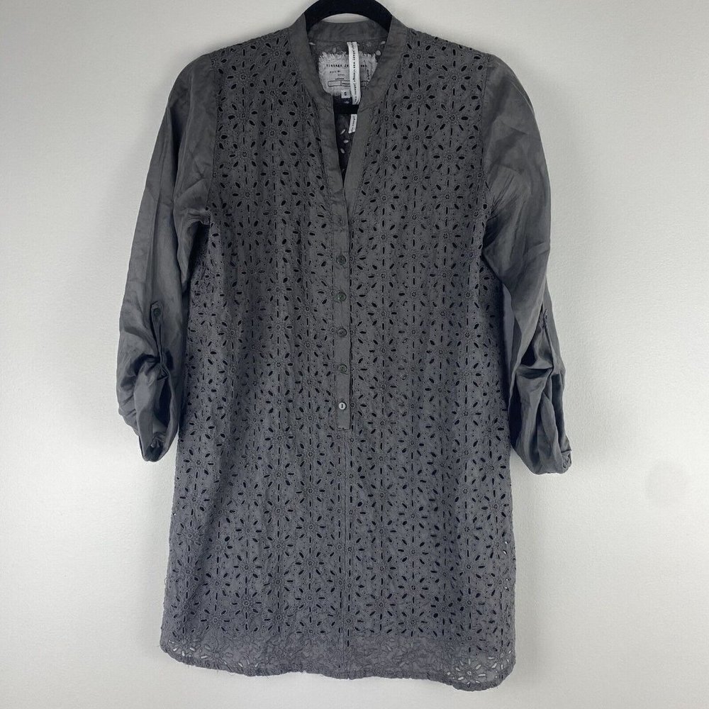 Vintage Johnny Was Women's Eyelet Blouse Tunic Size S Gray Oversized Lagenlook